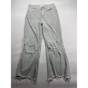 Vervet Women's Distressed Straight Crop Mint Green Denim Jeans - Size 24 (25x24)